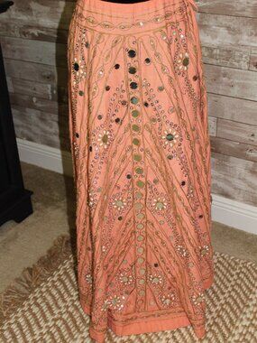 Vintage Glam Maxi Skirt OS Drawstring Waist Beaded Western Tall Classic